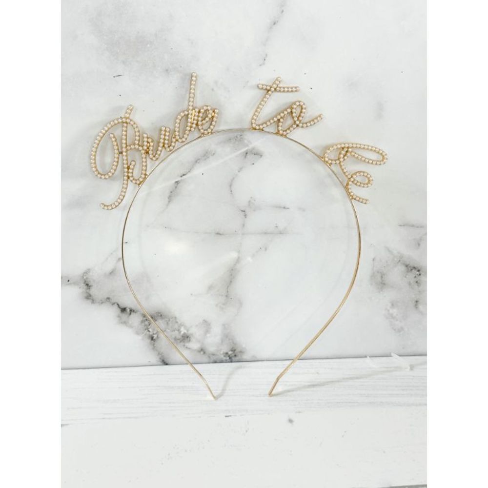 "Bride to Be" Rose Gold and Pearl Headband Tiara